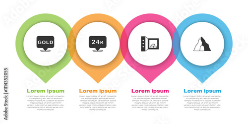 Set Gold bars, 24k, Safe with gold and mine. Business infographic template. Vector