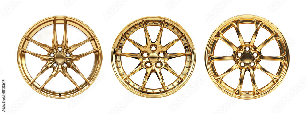 Golden Alloy Wheels on Transparent Background Golden Alloy Wheels on Transparent Background