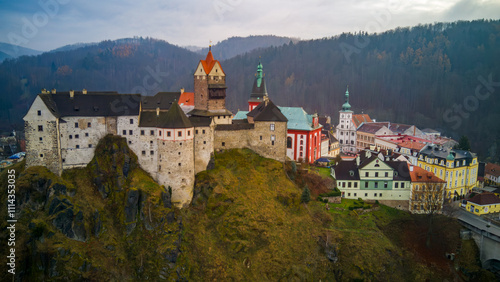 Burg Hrad Loket Tschechien Luftaufnahme  photo