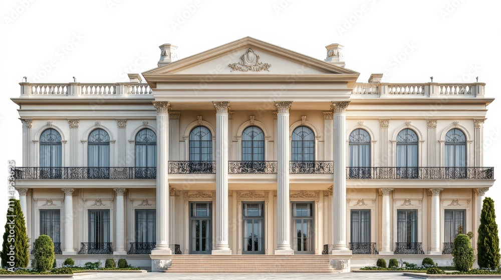 Large luxury mansion with columns and balconies classic architecture transparent background Large luxury mansion with columns and balconies classic architecture transparent background