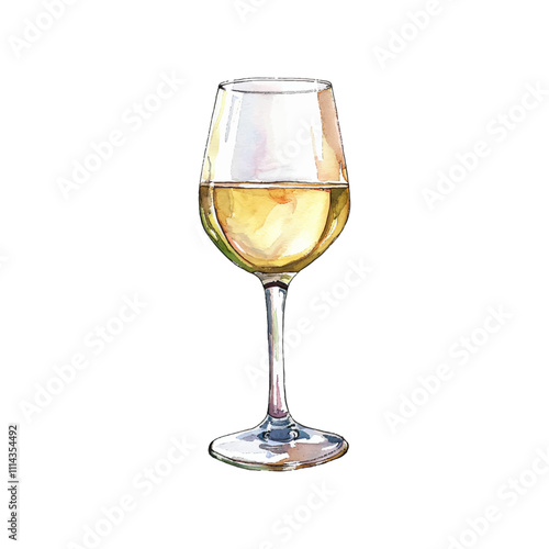 chilled white wine vector illustration in watercolor style