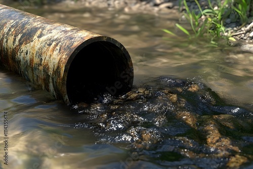 Wallpaper Mural Wastewater pipes from industrial plants which is a large pipe made of metal. The wastewater flowing from the pipe is black and cloudy. Used to campaign to make people aware of environmental problems. Torontodigital.ca