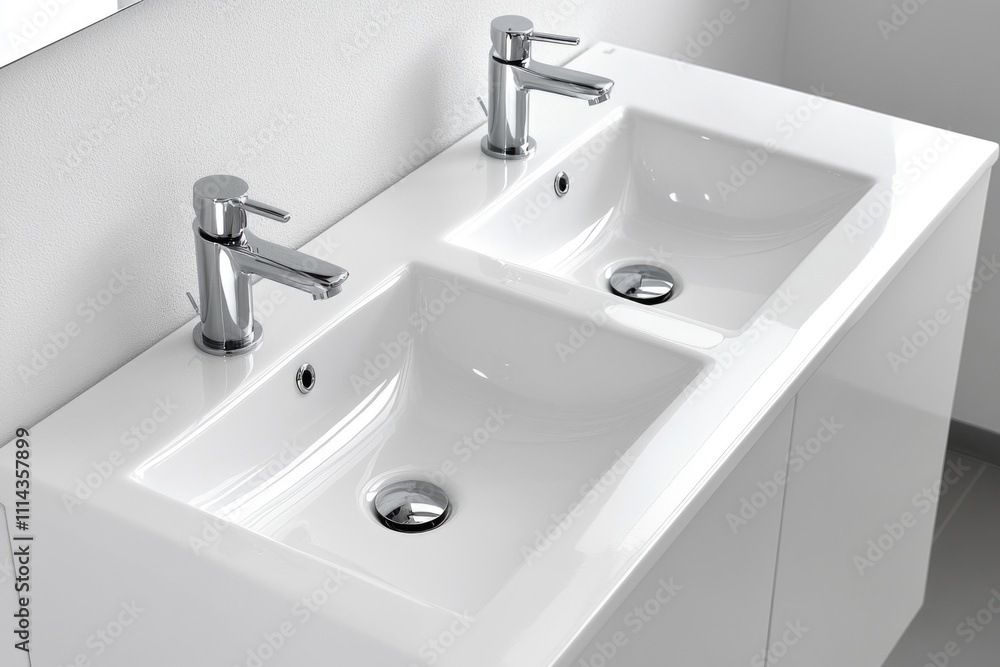 Modern bathroom with two sinks and a mirror Modern bathroom with two sinks and a mirror