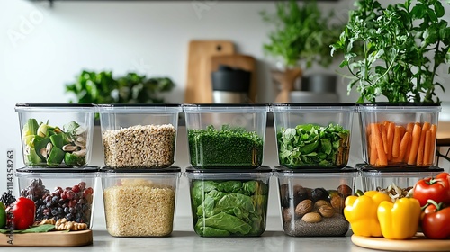 Fresh ingredients in clear storage containers. Awareness Eating Hibit photo