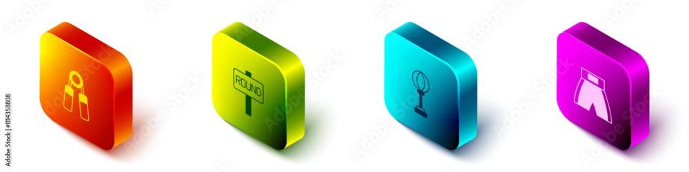 Set Isometric Sport expander, Boxing ring board, Punching bag and short icon. Vector Set Isometric Sport expander, Boxing ring board, Punching bag and short icon. Vector