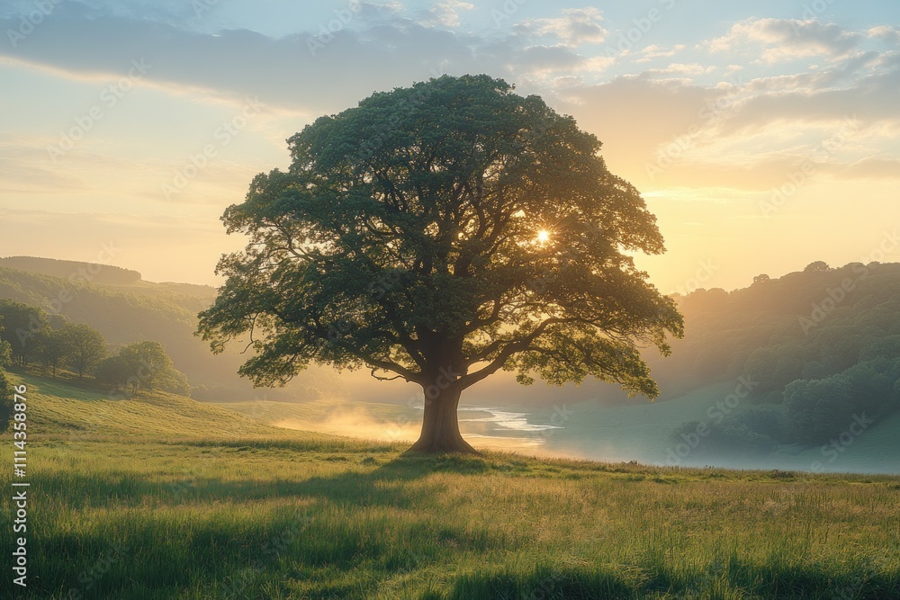 Obraz premium Solitary Tree at Sunrise