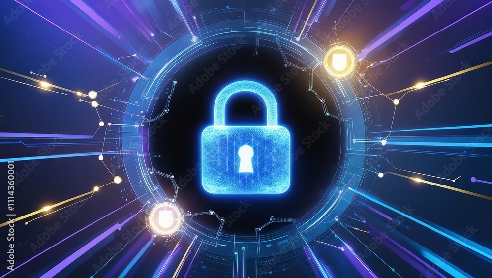 Digital security concept with glowing lock icon. Digital security concept with glowing lock icon.