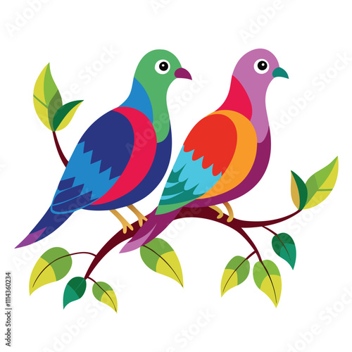 a pair of colorful really dove on branch.