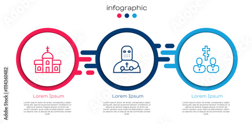 Set line Church building, Knight crusader and Priest. Business infographic template. Vector