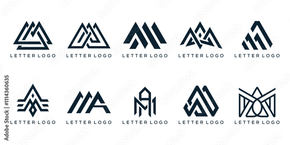 set of collection initial letter MA logo design, abstract graphic icon vector set of collection initial letter MA logo design, abstract graphic icon vector
