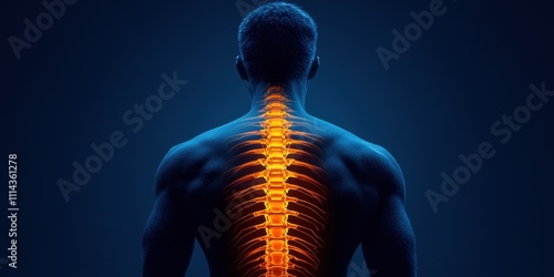 Illuminating the human spine in a striking contrast of colors and an artistic portrayal of anatomy