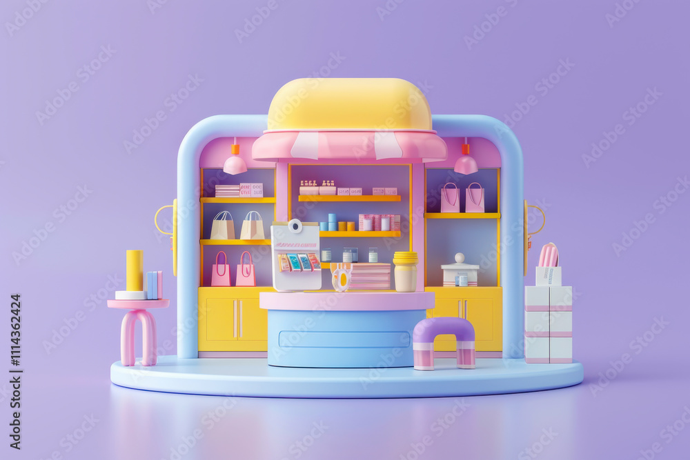 Fototapeta premium 3d concept of web and mobile integrated ecommerce store