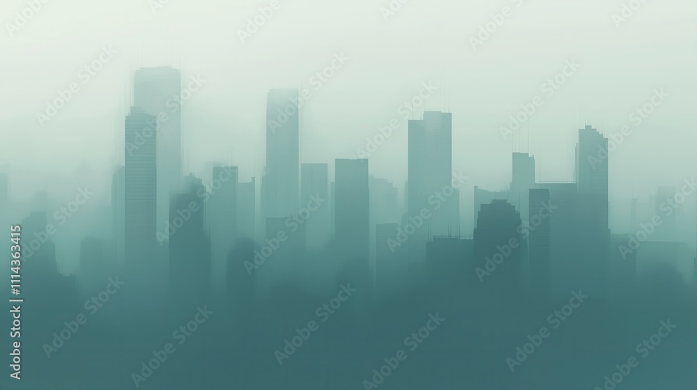 A Modern Urban Skyline Obscured by Fog Capturing the Mystique of City Life A Modern Urban Skyline Obscured by Fog Capturing the Mystique of City Life