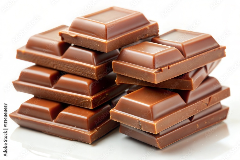 Fototapeta premium Milk Chocolate Pieces Stacked Sweet Treat Delicious Indulgence