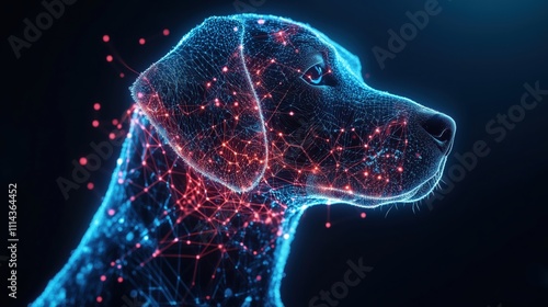 Digital twin technology creating glowing avatar of dog with futuristic connections