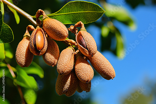 Tamarind seeds on botanical branch, intricate natural details photo