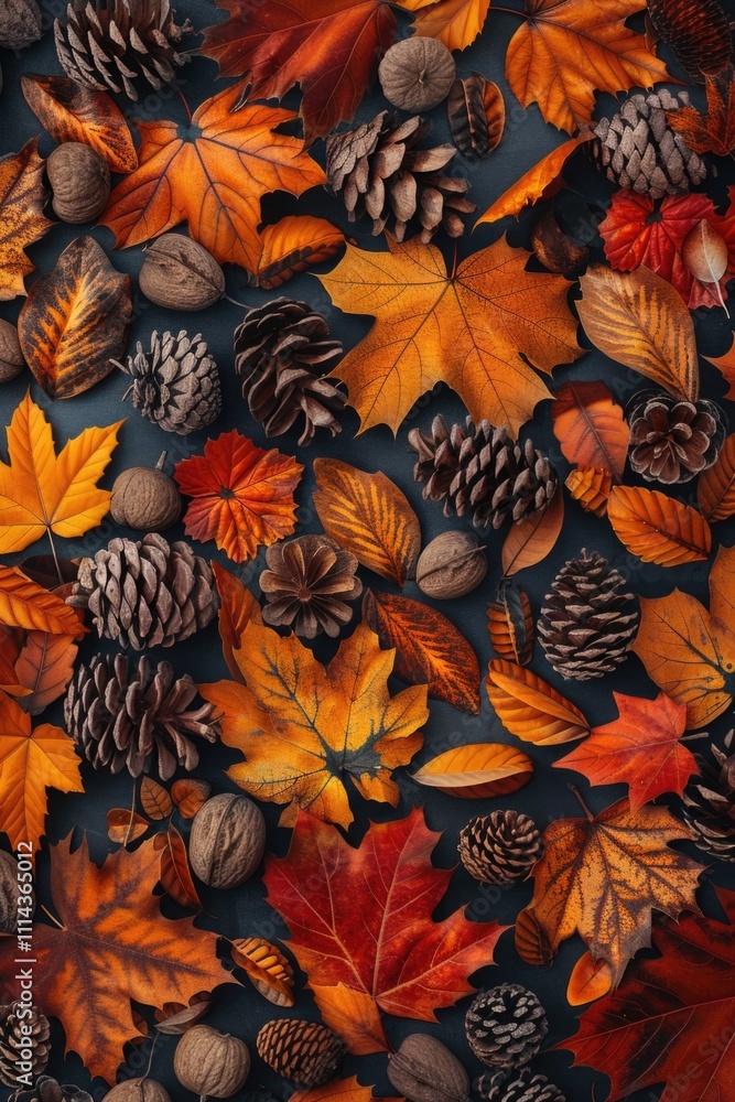 A collection of pine cones and leaves arranged on a table A collection of pine cones and leaves arranged on a table