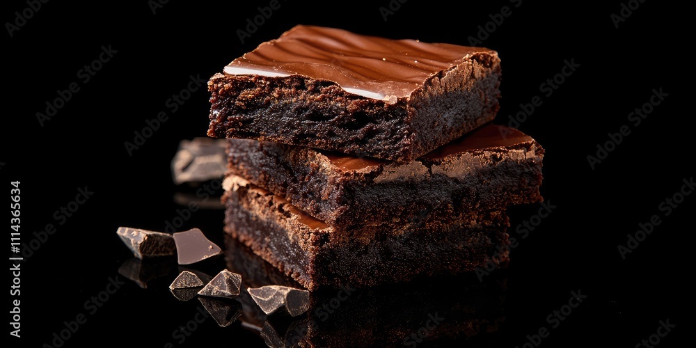 A stacked chocolate brownie filled with rich dark chocolate, offering a delightful combination of flavors and textures in each indulgent bite. A stacked chocolate brownie filled with rich dark chocolate, offering a delightful combination of flavors and textures in each indulgent bite.