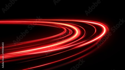Abstract red light trails forming a curved path on a black background.