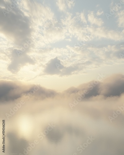 A Captivating Illustration of a Foggy Horizon Over a Calm Body of Water Perfect for Artistic Projects and Tranquil Scenery Publications