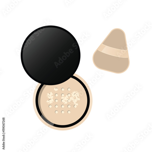 Setting powder and triangle buff vector illustration. Objects isolated on white. Cartoon style.