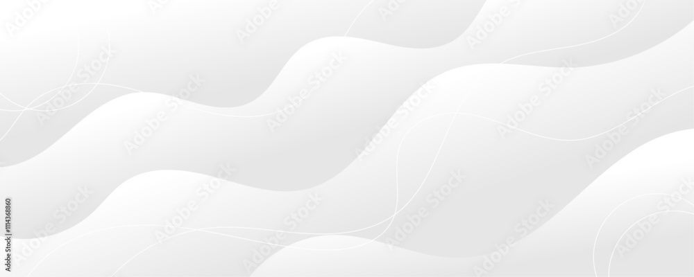 White and light gray abstract wave gradient luxury texture paper wave background. Smooth and clean modern abstract wave curve line banner background design. Vector illustration.