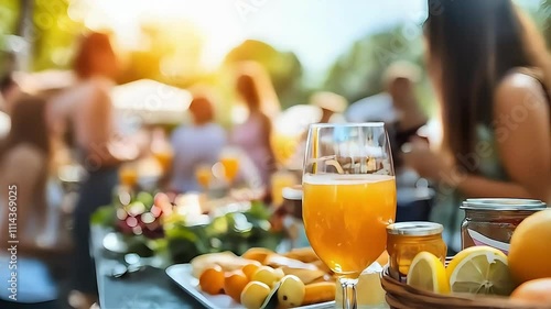 Refreshing drink on a sunny day at a vibrant outdoor gathering.