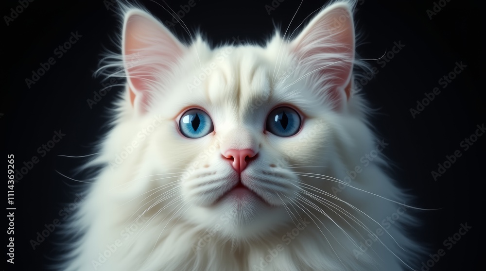 portrait of a white fluffy cat with blue eyes on a black background portrait of a white fluffy cat with blue eyes on a black background