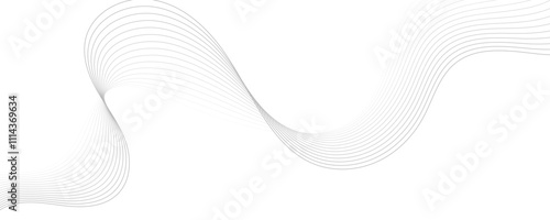 Abstract gray wave dynamic curve lines on transparent background with flowing particles. Digital energy waves technology concept. Modern backdrop design for business, presentation, banner.