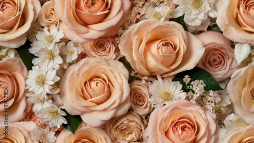 Elegant Floral and Fruit Composition in Soft Peach and Blush Tones for Decorative Display