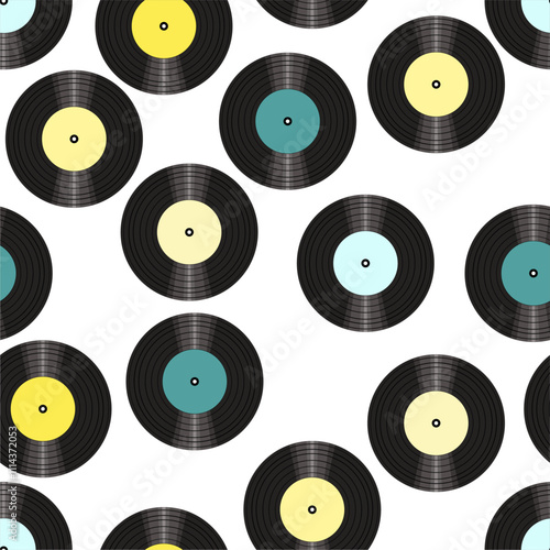 Seamless pattern print background with vinyl record disks vector illustration music wallpaper decorative artistic texture
