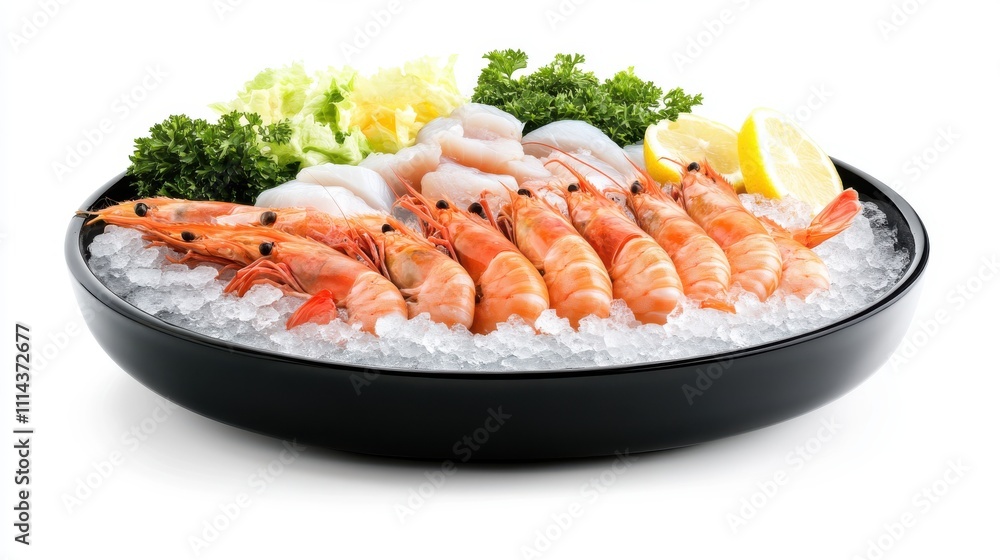 Fresh Seafood Platter with Shrimp and Fish on Ice Fresh Seafood Platter with Shrimp and Fish on Ice