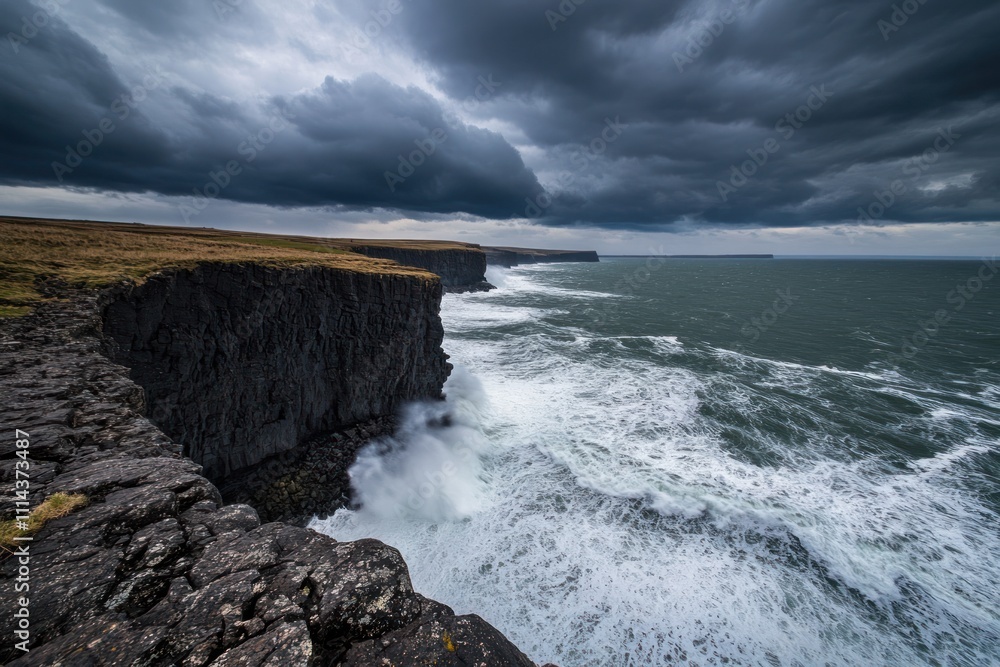 Obraz premium Dramatic Coastal Cliffs Under a Stormy Sky