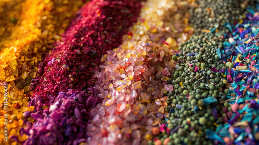 Obraz premium Vivid close-up of colorful spices, each grain and texture visible in high detail
