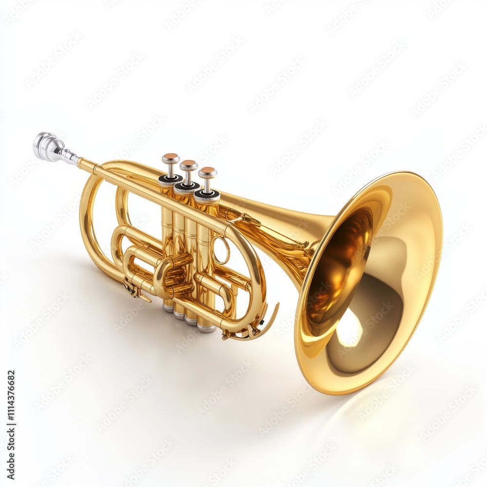Naklejka premium A classic brass horn isolated on a clean white background