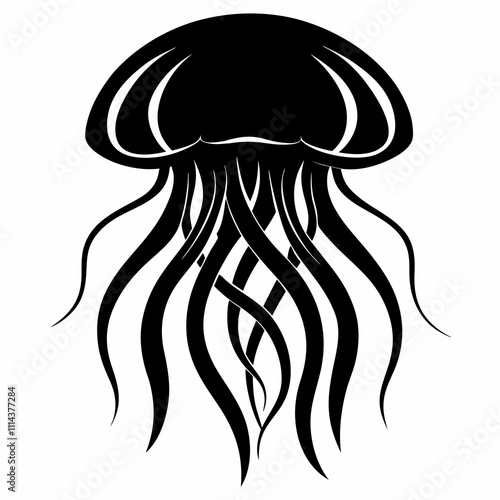 Jellyfish vector silhouette black design white background photo