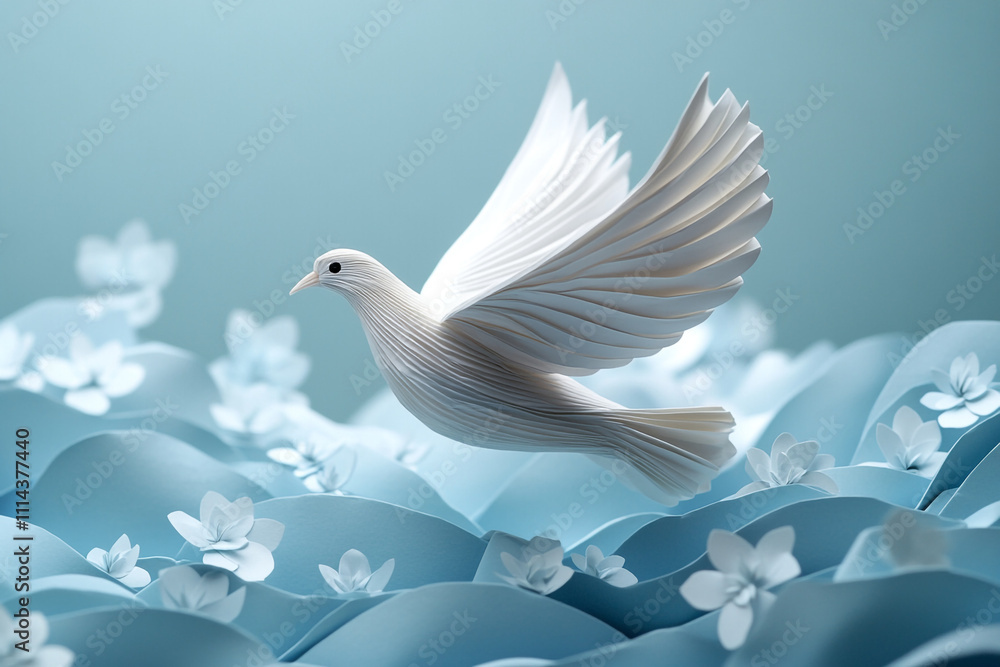 Obraz premium Paper origami pigeon. A white pigeon. The concept of peace preservation. The dove and the olive branch.