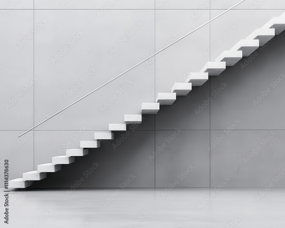 Sleek concrete staircase with thin metal handrails, minimalist and industrial design for a contemporary office Sleek concrete staircase with thin metal handrails, minimalist and industrial design for a contemporary office