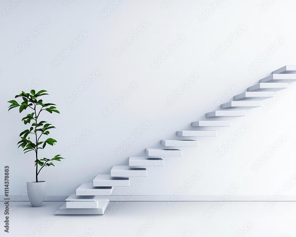 Obraz premium Floating stairs with thin metal supports, minimalist design for an open and airy office environment
