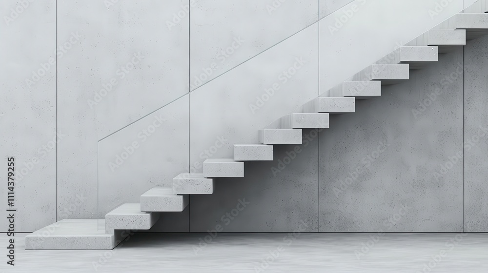 Simple concrete stairs with glass railings, minimal and sleek design for a modern office interior Simple concrete stairs with glass railings, minimal and sleek design for a modern office interior