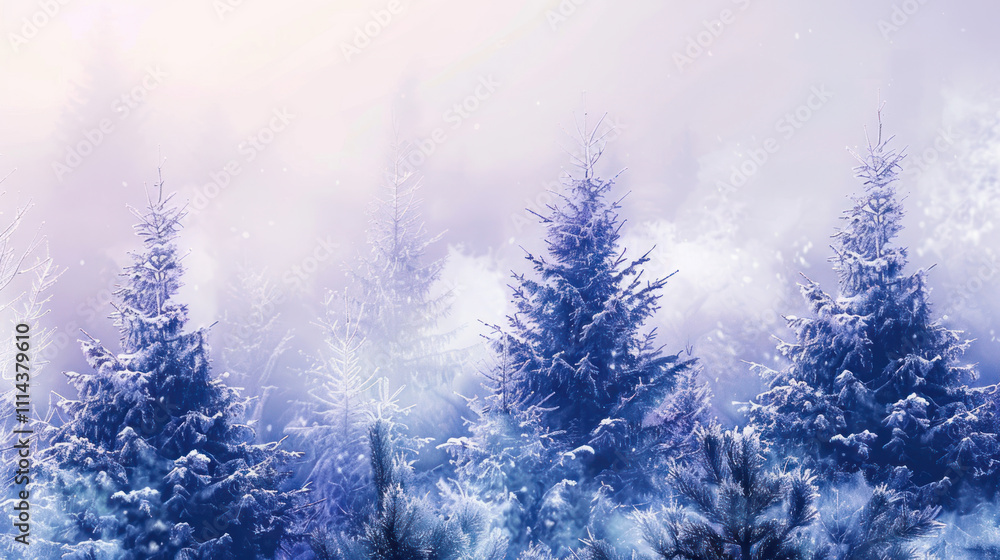 Winter forest enveloped in fog, with snow-covered branches adding a magical touch Winter forest enveloped in fog, with snow-covered branches adding a magical touch