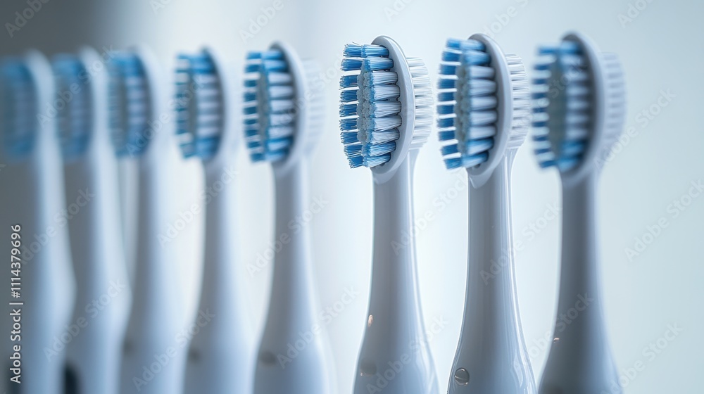 Electric Toothbrushes Row Oral Hygiene Clean Teeth Modern Bathroom White Background Electric Toothbrushes Row Oral Hygiene Clean Teeth Modern Bathroom White Background