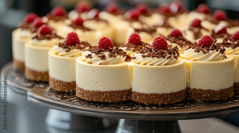 Delicious Creamy Cheesecakes with Raspberries Chocolate Dessert Platter Delicious Creamy Cheesecakes with Raspberries Chocolate Dessert Platter