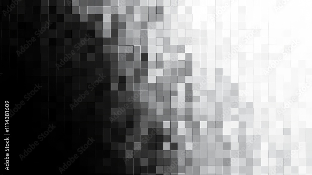 Fototapeta premium A soft grayscale pixel pattern with smooth transitions from black to white, creating a gradient effect across the design