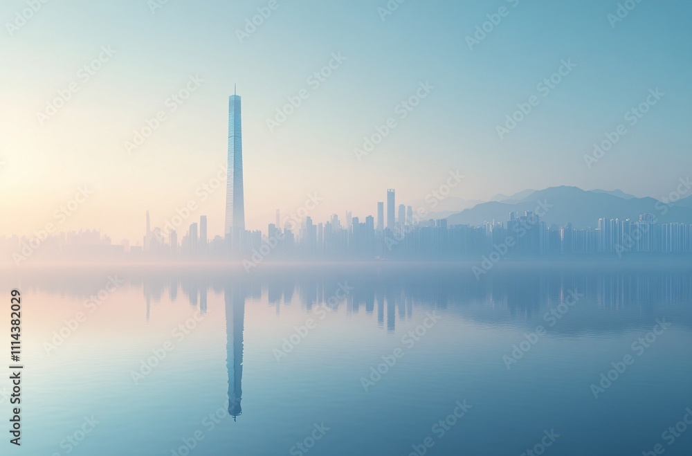 Naklejka premium Stunning cityscape of Shenzhen, with its towering skyscrapers, modern architecture, and vibrant urban life, reflecting the dynamic and innovative spirit of this rapidly growing metropolis in southern