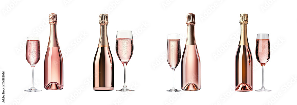 Elegant Champagne Bottles and Glasses on Transparent Background Elegant Champagne Bottles and Glasses on Transparent Background