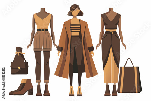 Image features fall fashion outfits for women, including coats, dresses, and trousers styled with accessories for a chic look. Ideal for a sophisticated, high-end lifestyle.