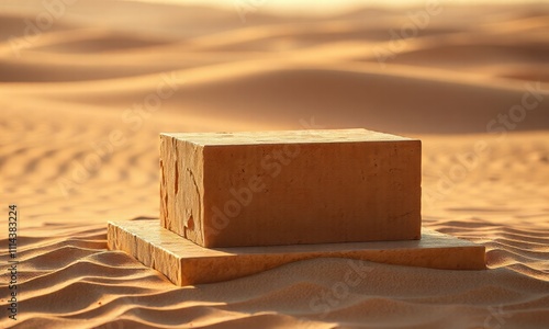 Desert pedestal, sandy stage for product display  photo