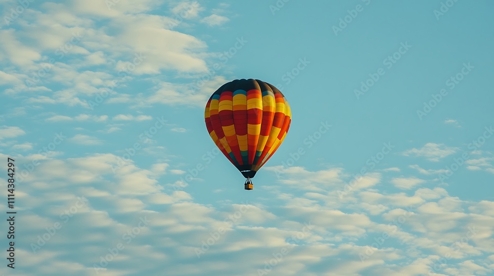 Fototapeta premium Colorful Hot Air Balloon Soaring Through Cloudy Skies