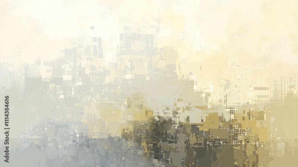 Fototapeta premium A soft muted pixel background with light yellow, beige, and gray tones, creating a modern, calming atmosphere with subtle pixelation